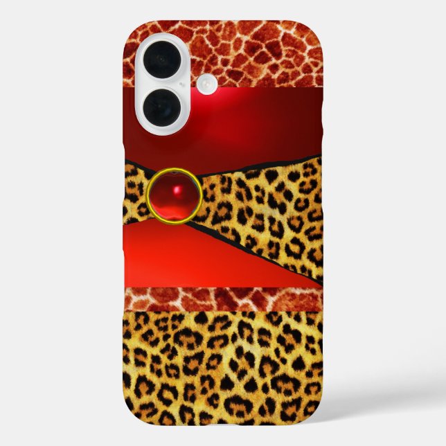 PRINTED GIRAFFE LEOPARD SKIN RED RUBY GEMSTONE Case-Mate iPhone CASE (Back)