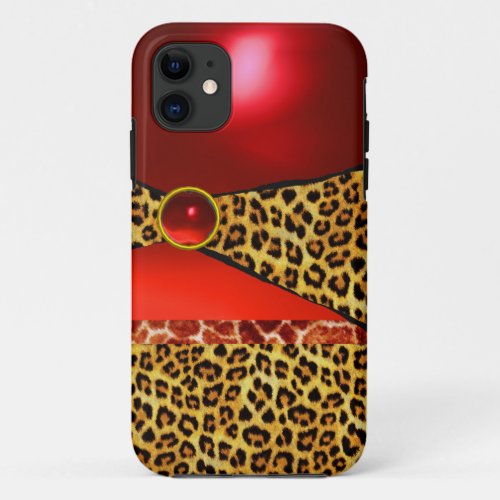 PRINTED GIRAFFE LEOPARD SKIN RED RUBY GEMSTONE iPhone 11 CASE