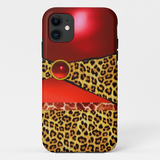 PRINTED GIRAFFE LEOPARD SKIN RED RUBY GEMSTONE Case-Mate iPhone CASE (Back)