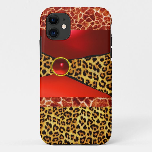 PRINTED GIRAFFE LEOPARD SKIN RED RUBY GEMSTONE Case-Mate iPhone CASE (Back)