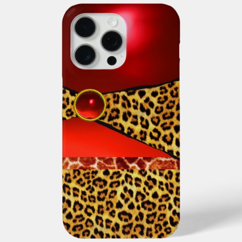 PRINTED GIRAFFE LEOPARD SKIN RED RUBY GEMSTONE iPhone 15 PRO MAX CASE