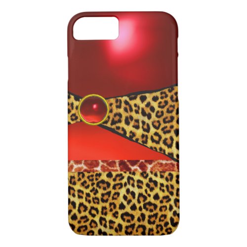 PRINTED GIRAFFE LEOPARD SKIN RED RUBY GEMSTONE iPhone 87 CASE