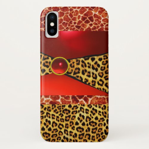 PRINTED GIRAFFE LEOPARD SKIN RED RUBY GEMSTONE iPhone X CASE