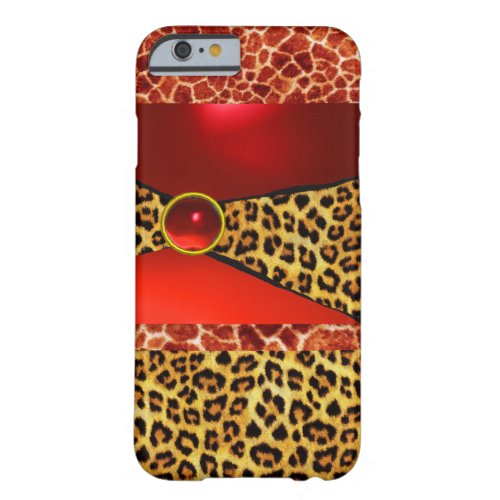PRINTED GIRAFFE LEOPARD SKIN RED RUBY GEMSTONE BARELY THERE iPhone 6 CASE