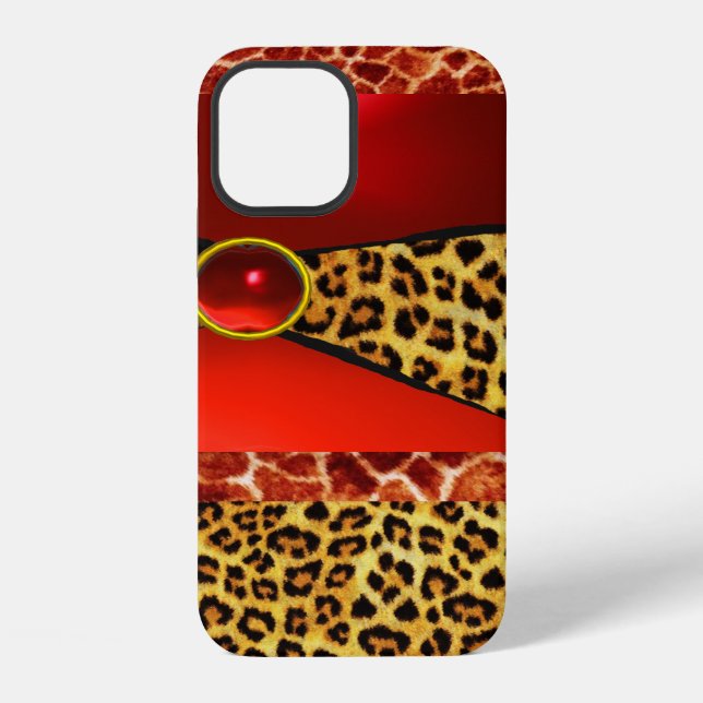PRINTED GIRAFFE LEOPARD SKIN RED RUBY GEMSTONE IPHONE CASE (Back)