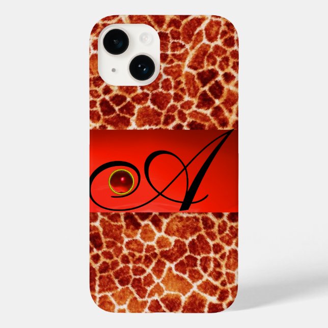 PRINTED GIRAFFE SKIN RED RUBY GEMSTONE MONOGRAM, Case-Mate iPhone CASE (Back)