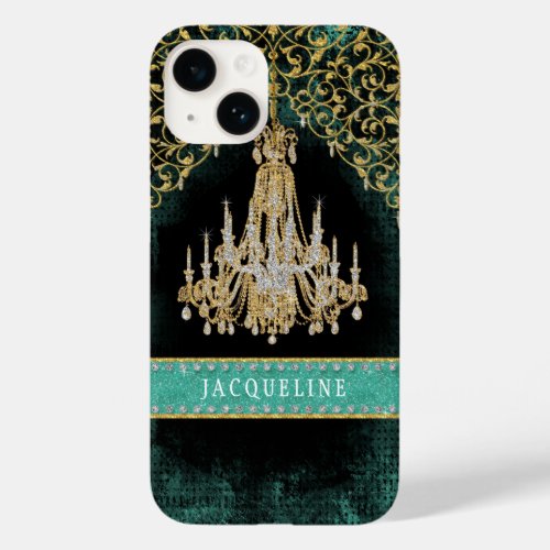 Printed Glitter Chandelier w Jewels n Golden Lace Case_Mate iPhone 14 Case