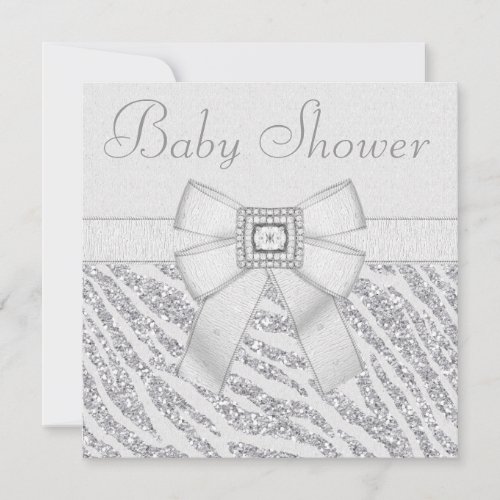 Printed Glitter Zebra Print &amp; Bling Baby Shower Personalized Announcements