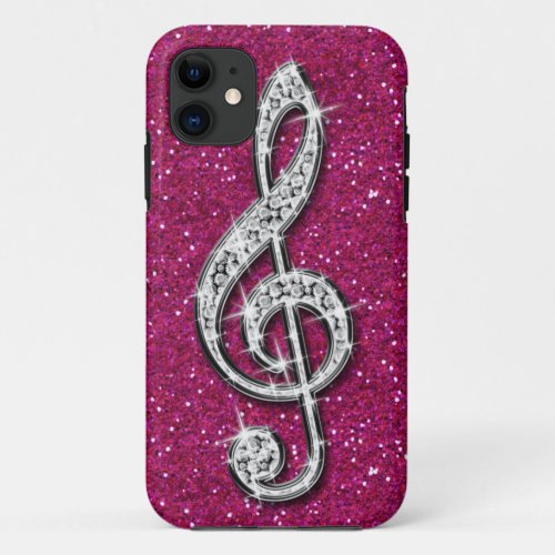 Printed Glitzy Sparkly Diamond Music Note iPhone 11 Case
