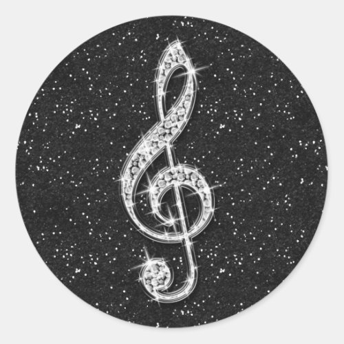 Printed Glitzy Sparkly Diamond Music Note Classic Round Sticker