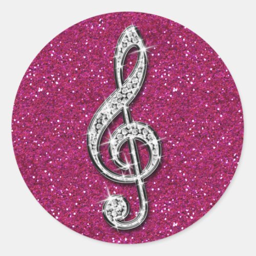 Printed Glitzy Sparkly Diamond Music Note Classic Round Sticker