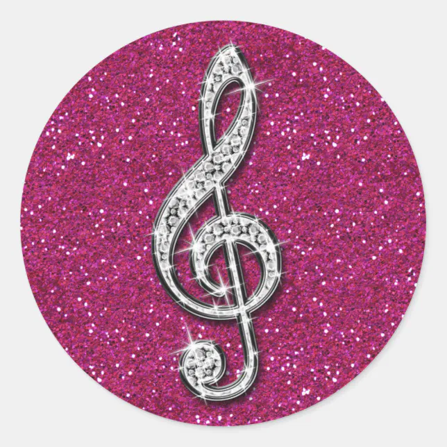 Printed Glitzy Sparkly Diamond Music Note Classic Round Sticker | Zazzle