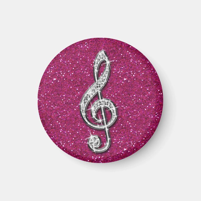 Printed Glitzy Sparkly Diamond Music Note Magnet (Front)