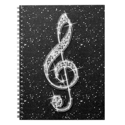 Printed Glitzy Sparkly Diamond Music Note Notebook