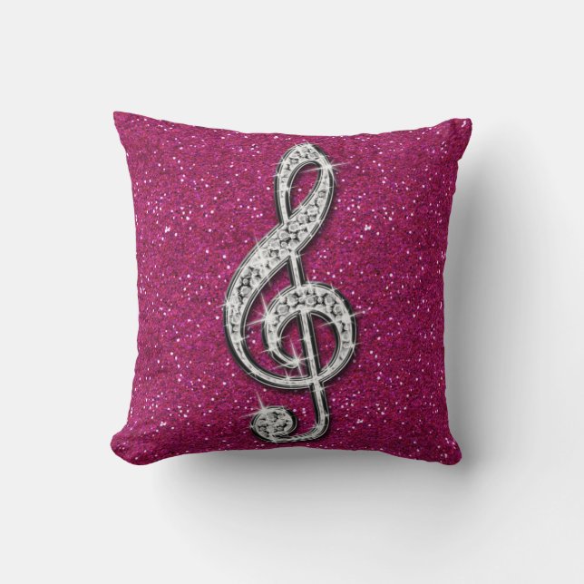 Printed Glitzy Sparkly Diamond Music Note Throw Pillow (Front)