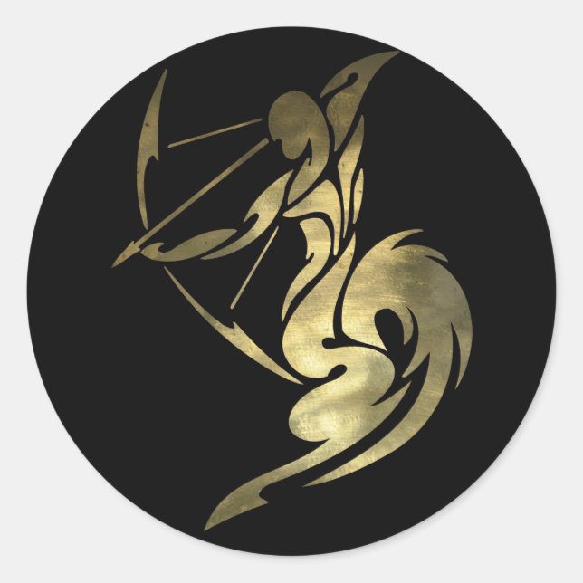 Printed Gold Color Sagittarius Archer Classic Round Sticker (Front)