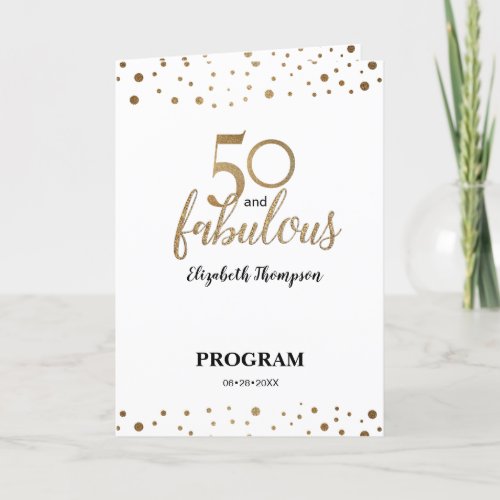 Printed Gold Confetti 50 and fabulous Birthday  Program