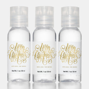 Printed Gold Foil Fancy Script "Merry Christmas" Hand Sanitizer