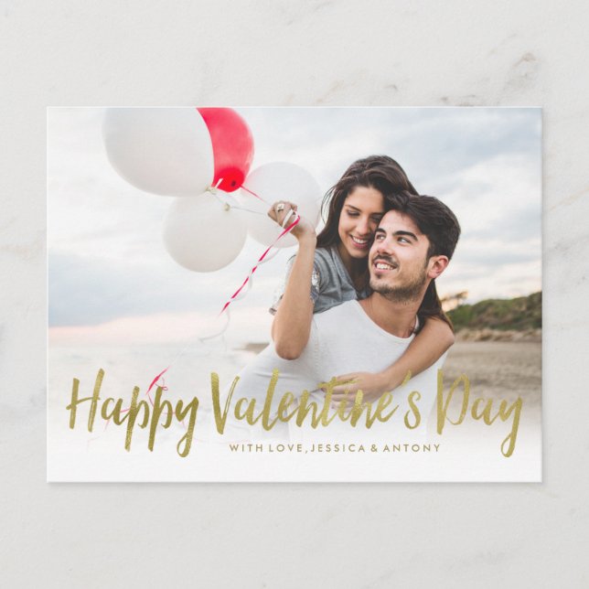 Printed Gold Foil Valentines Day Photo Holiday Postcard (Front)