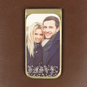 Printed Gold Glitter "Love" Personalized Photo Finish Money Clip