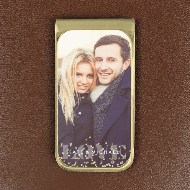Printed Gold Glitter "Love" Personalized Photo Gold Finish Money Clip (Creator Uploaded)