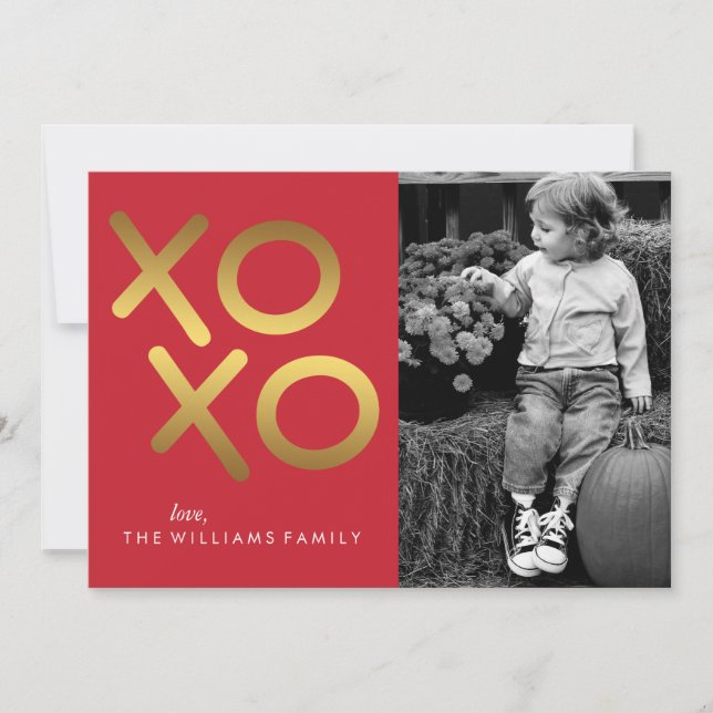 Printed Gold XOXO Valentine's Day Holiday Card (Front)