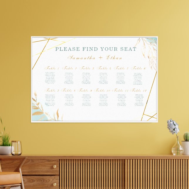 Printed Green Gold Seating Chart Foam Board Canvas Print (Insitu(LivingRoom))
