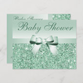 Printed Green Sequins, Bow & Diamond Baby Shower Invitation (Front/Back)