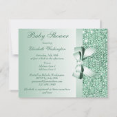 Printed Green Sequins, Bow & Diamond Baby Shower Invitation (Back)