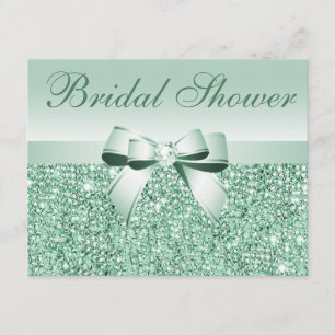 Printed Green Sequins, Bow & Diamond Bridal Shower Invitation
