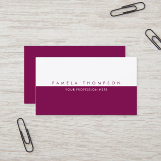 Printed horizontally in half in a wine tone business card