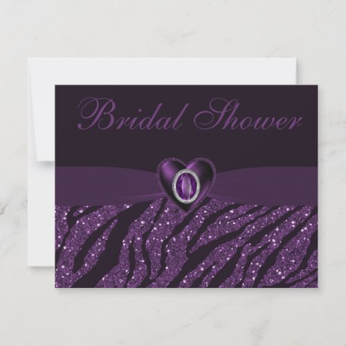 Printed Jewel Heart &amp; Zebra Glitter Bridal Shower Custom Invitations