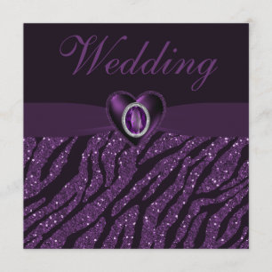 Printed Jewel Heart & Zebra Glitter Wedding Invitation