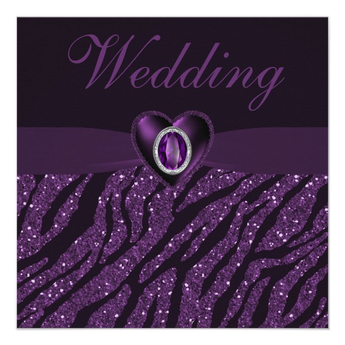 Printed Jewel Heart & Zebra Glitter Wedding Invite