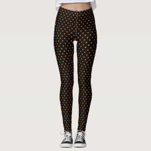 PRINTED  LEGGINGS BLACK W/ ORANGE POLKA DOTS
