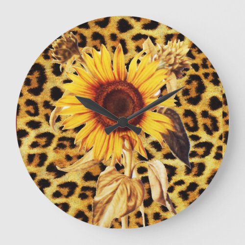 PRINTED LEOPARD FUR AND SUNFLOWER LARGE CLOCK