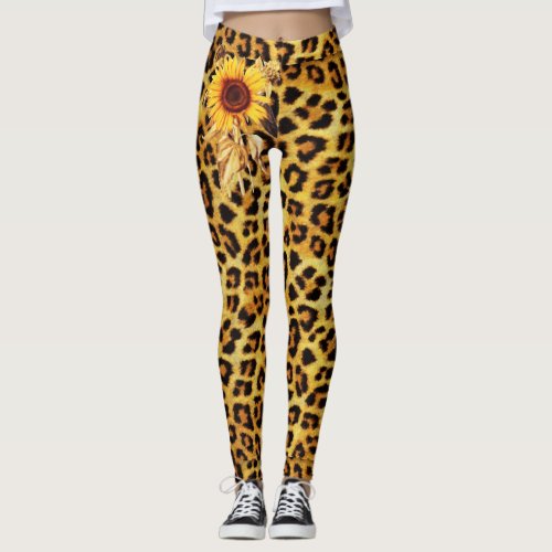 PRINTED LEOPARD SKIN WITH SUNFLOWERS LEGGINGS