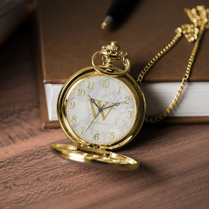 Printed Marble and Gold Monogram Pocket Watch