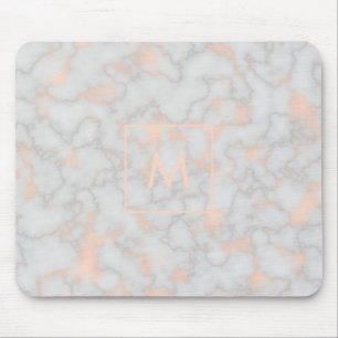 Printed Marble and Rose Gold Monogram Mouse Pad