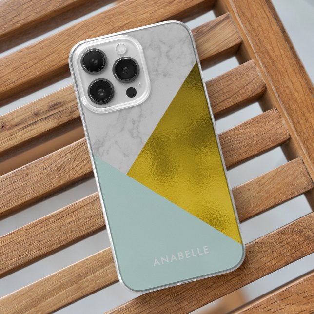 Printed Marble Pattern and Gold Texture iPhone 15 Pro Max Case (Creator Uploaded)
