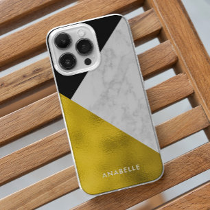 Printed Marble Pattern and Gold Texture iPhone 15 Pro Max Case
