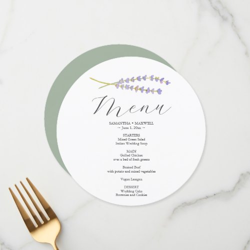 Printed Menu Cards for Weddings Lavender