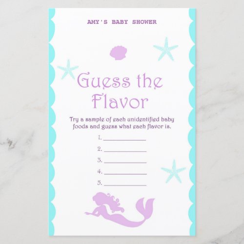 Printed Mermaid Baby Shower Game