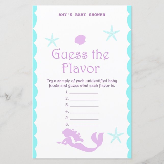 Printed Mermaid Baby Shower Game (Front)