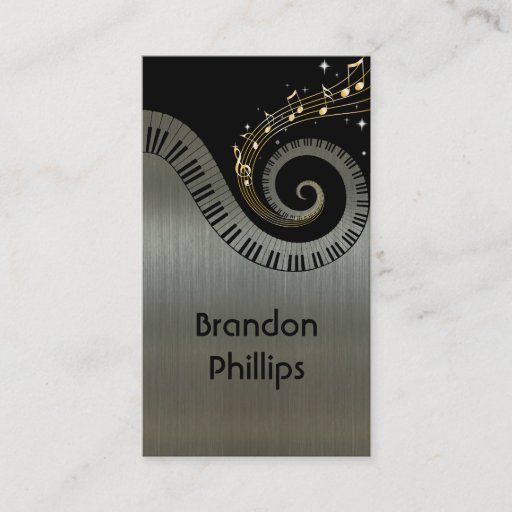 Customizable Printed Metallic effect Piano Keys Gold Music Business Card Template