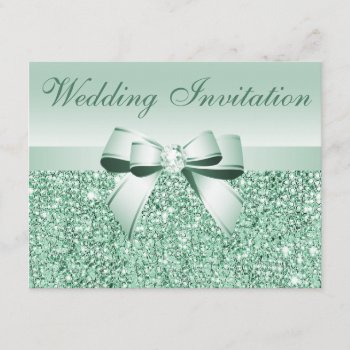 Printed Mint Green Sequins  Bow & Diamond Wedding Invitation by AJ_Graphics at Zazzle