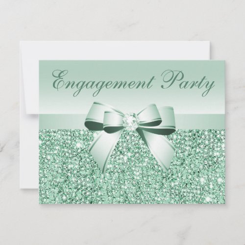 Printed Mint Sequins, Bow &amp; Diamond Engagement Announcements