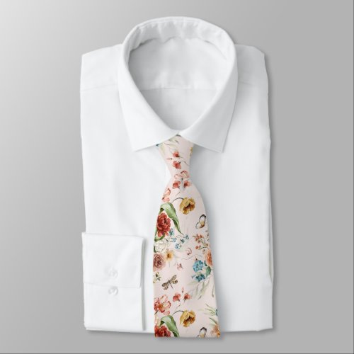 Printed Monogram on Colorful Floral Still Life Art Neck Tie