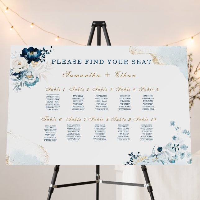 Printed  Navy Blue and Gold Chart Foam Wedding  Board (In Situ (Stand))
