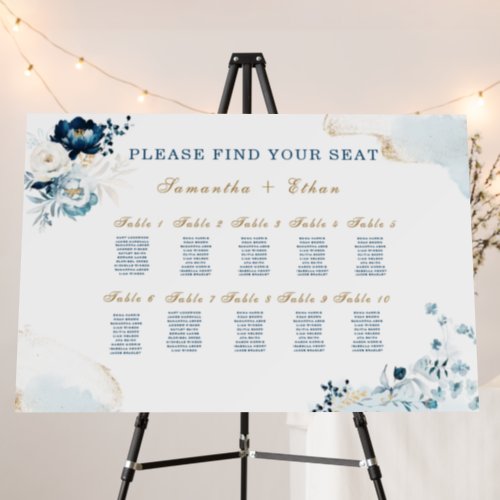 Printed  Navy Blue and Gold Chart Foam Wedding  Foam Board